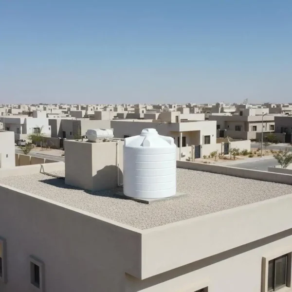 Rooftop water storage tank on residential building in Dubai Rooftop water storage tank on residential building in Dubai