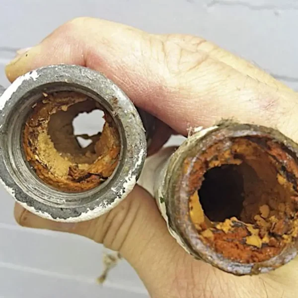Rust and sediment inside aging galvanized water pipes Rust and sediment inside aging galvanized water pipes